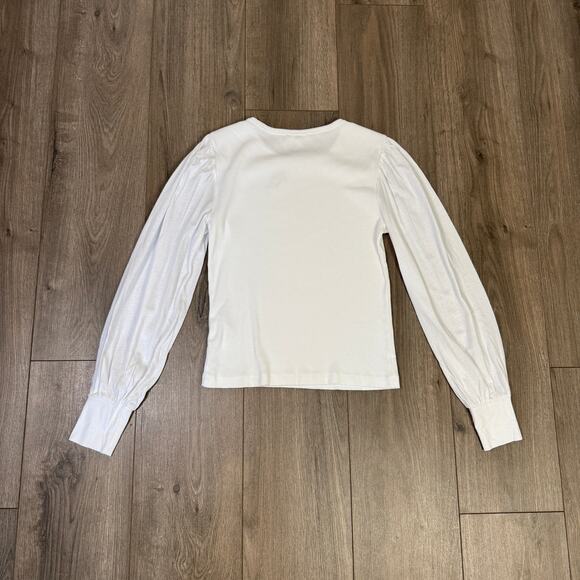 Madewell Ribbed Puff-Sleeve Top Sz S White Long Sleeve Slim Fit Pullover Cotton - Picture 6 of 8